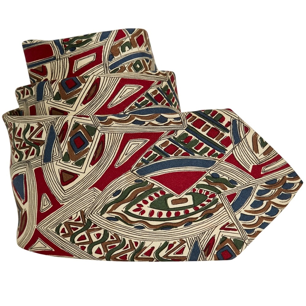 JOS. A. BANK Men's Silk Necktie ITALY Designer Abstract Geometric Beige/Burgandy